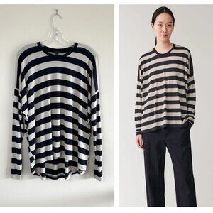 COS Oversized Navy and Tan Striped Pullover Top